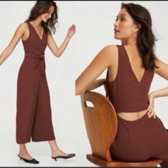 Wilfred Aritzia Size 4 Encoulement Jumpsuit Rust Brown Sleeveless Cropped V Neck - Picture 10 of 11